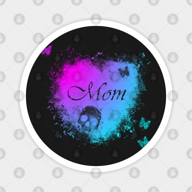 Neon Grungy Gothic Mom, Skull & Butterflies Magnet by HolidayBug
